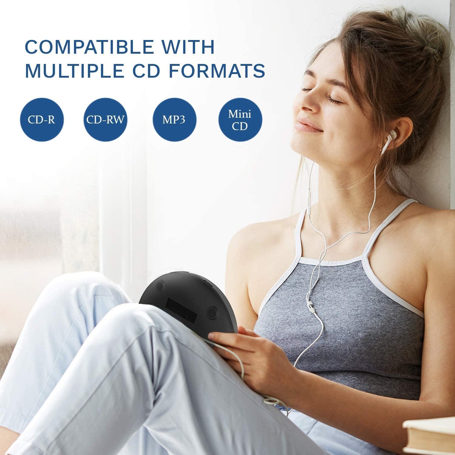 Discman Portable CD Player with Built-In Battery, Ideal Car Companion + Earphones, CD-R, CD-RW, MP3. Compact Personal CD Walkman 