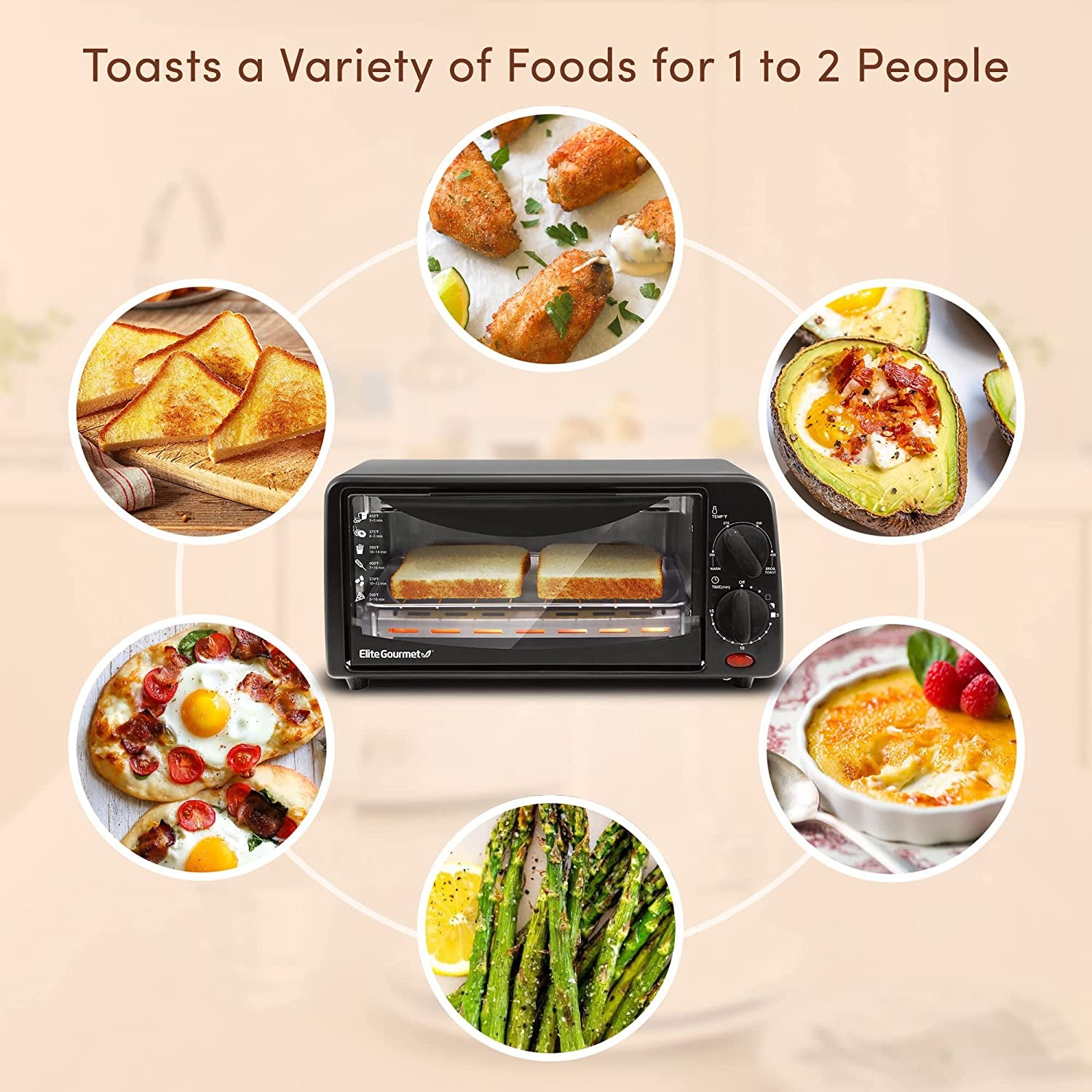 2-Slice Countertop Toaster Oven with 15-Minute Timer, Including Pan, Wire Rack, and Multi-Functionality (Bake, Broil, Toast) - Black