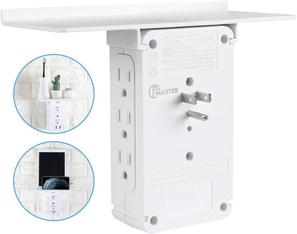 10 Port Surge Protector Wall Outlet with Shelf - 8 Electrical Outlet Extenders, 2 USB Ports 2.4A, FCC Listed (1, White)"