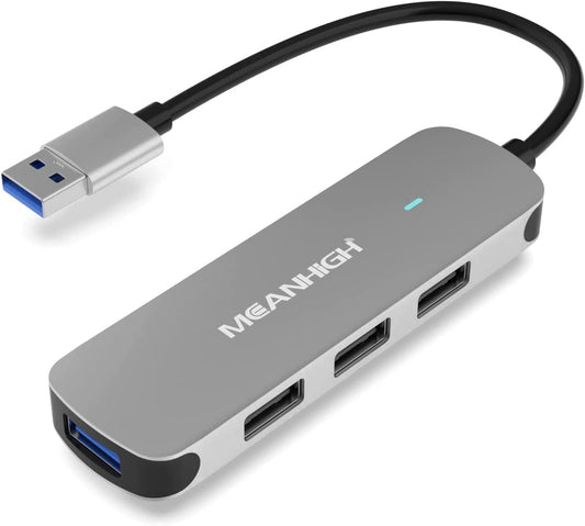 High-Speed 4-Port USB 3.0 Hub for Laptop and Computer - USB 2.0 Multi-Port Expander and Splitter for Macbook Pro, Mac, Air, PC, Flash Drive, and HDD