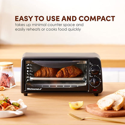 2-Slice Countertop Toaster Oven with 15-Minute Timer, Including Pan, Wire Rack, and Multi-Functionality (Bake, Broil, Toast) - Black