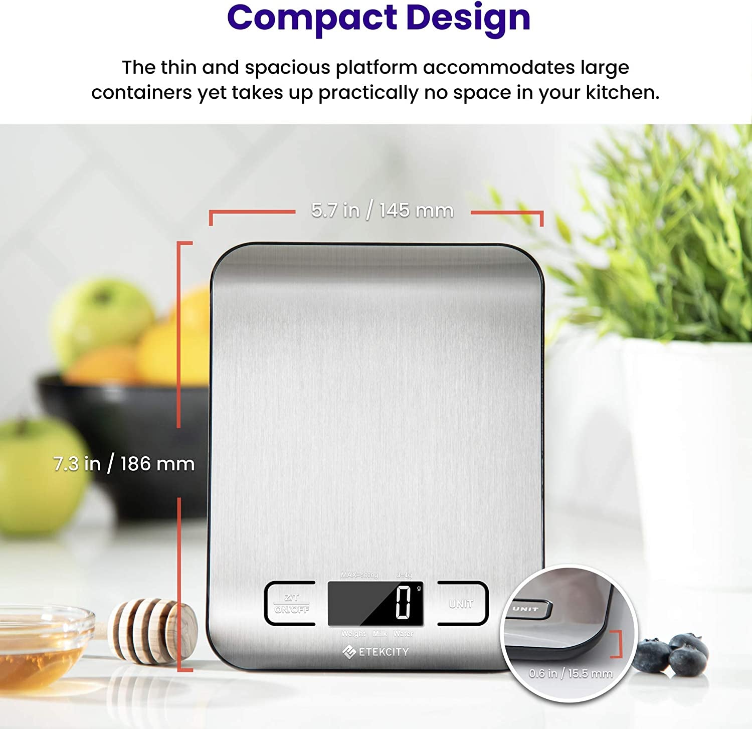 Kitchen Food Scale, Digital LCD Grams & Ounces Display for Baking, Cooking, Keto and Meal Prep, Medium Size, Made from 304 Stainless Steel