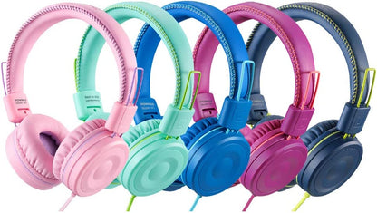 Kids Wired Headphones - Foldable, Adjustable, Tangle-Free Stereo Headset with 3.5mm Jack Wire Cord for Children (Blue)