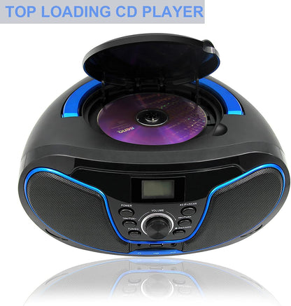 Portable CD Player Boombox, Bluetooth FM Radio Stereo Sound System, Crystal-Clear Sound, MP3 Playback, USB/AUX Input, Headphone Jack, LCD Display